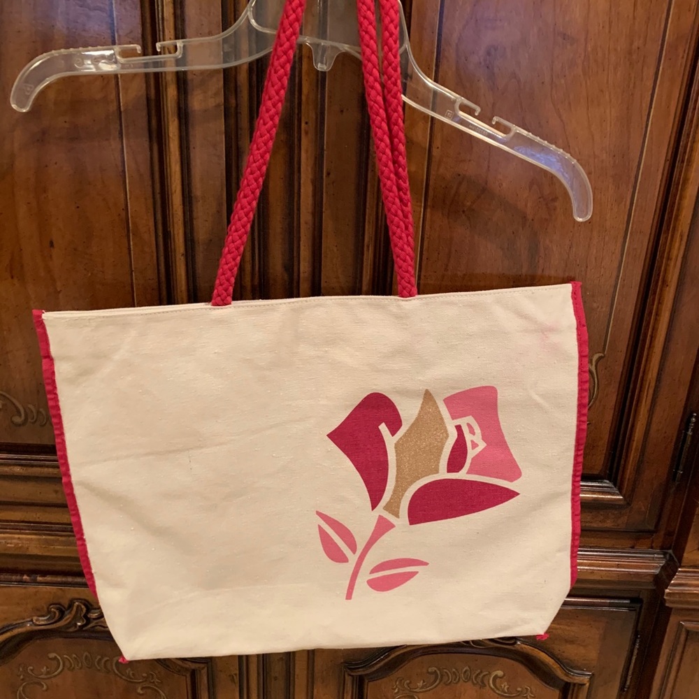 Lancôme Oversized Tote Metallic flower detail NWT